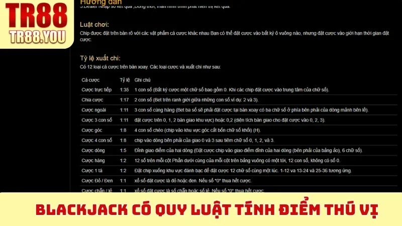 Blackjack có quy luật tính điểm thú vị